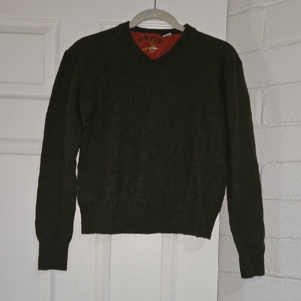 Orvis Dark Green V-Neck Wool Sweater
